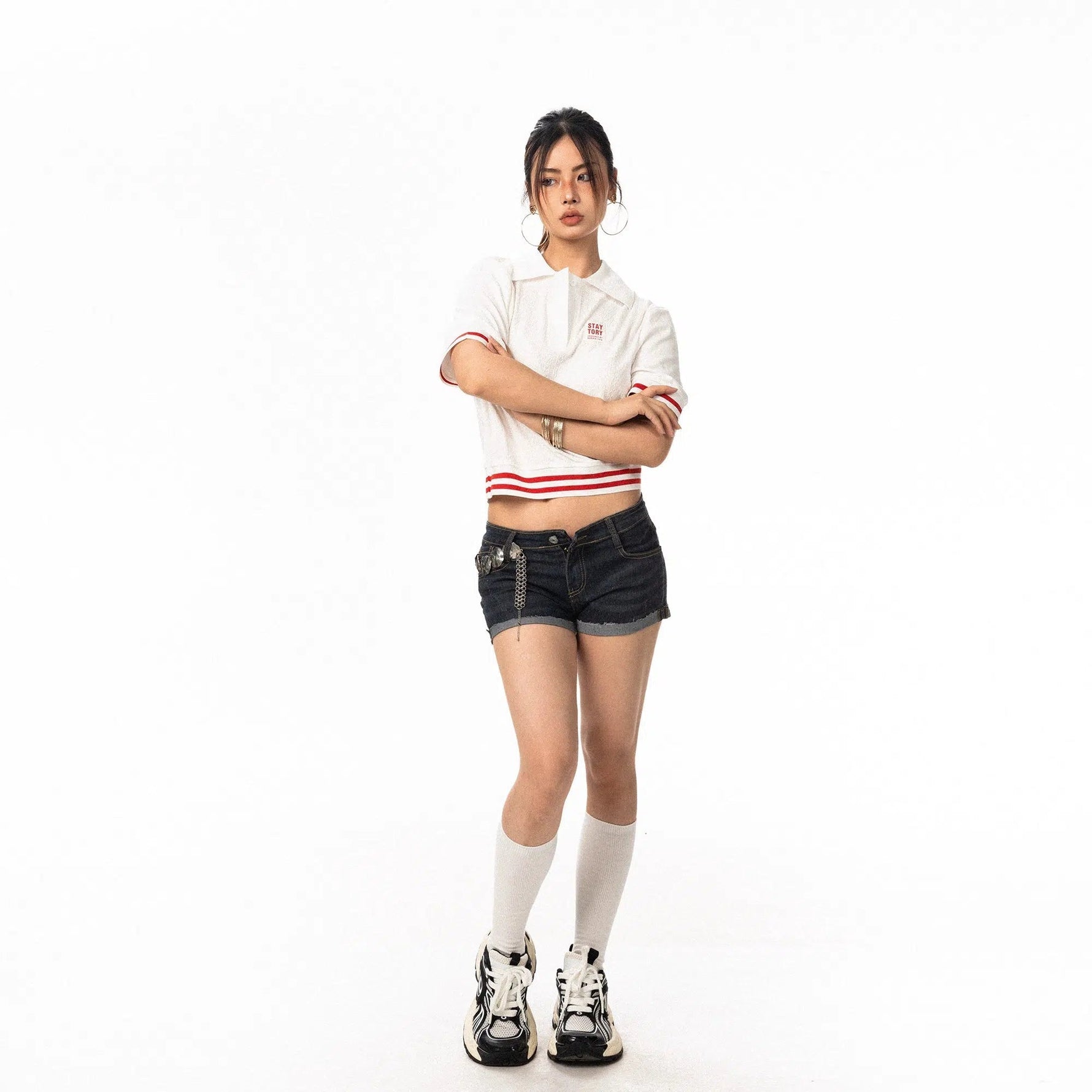 Cropped Striped Polo Shirt