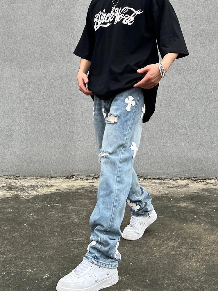 Cross Patch Ripped Jeans