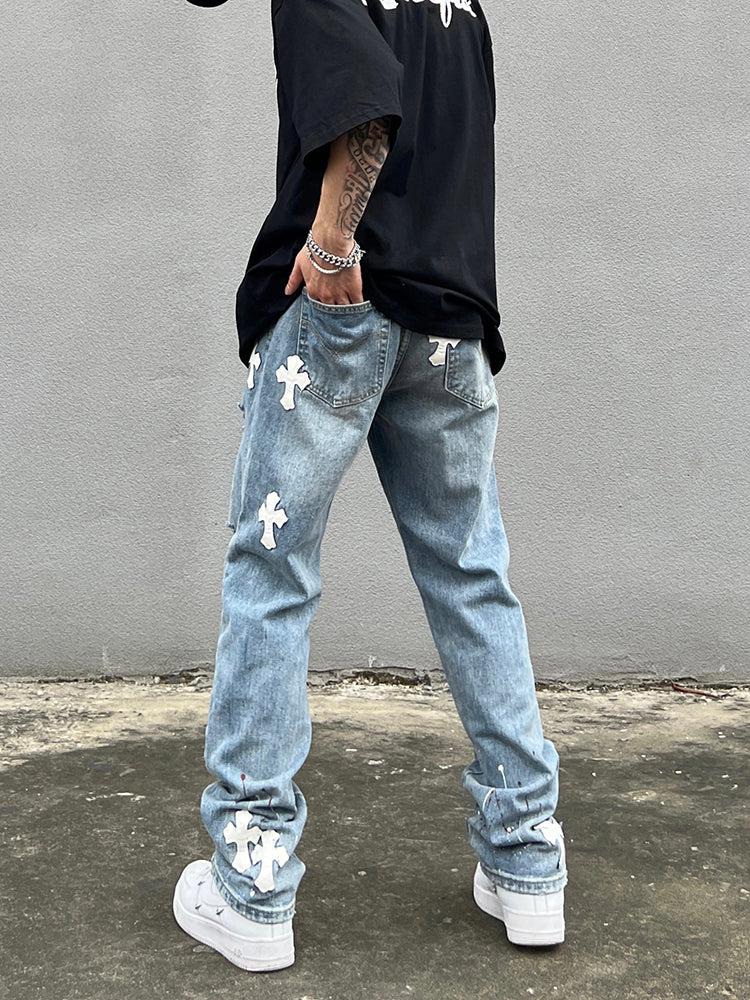 Cross Patch Ripped Jeans