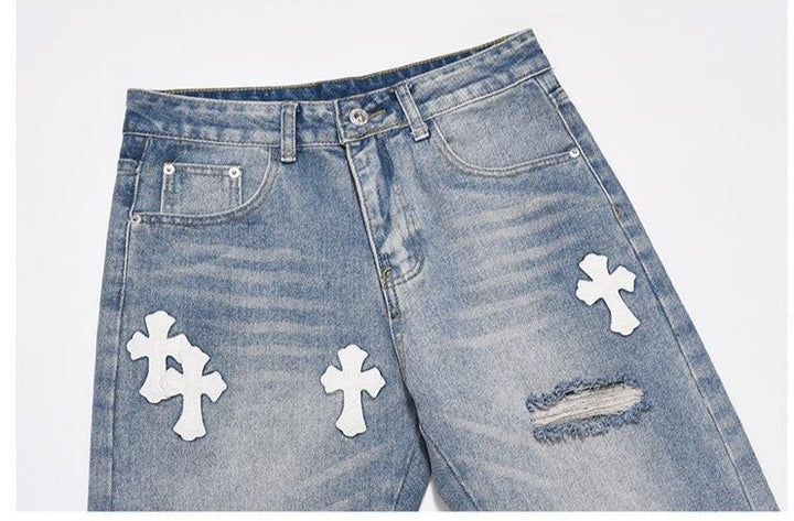 Cross Patch Ripped Jeans
