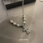 Cross Pearl Splicing Necklace
