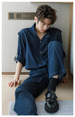 Cuban Collar Denim Shirt & Jeans Two-piece Set