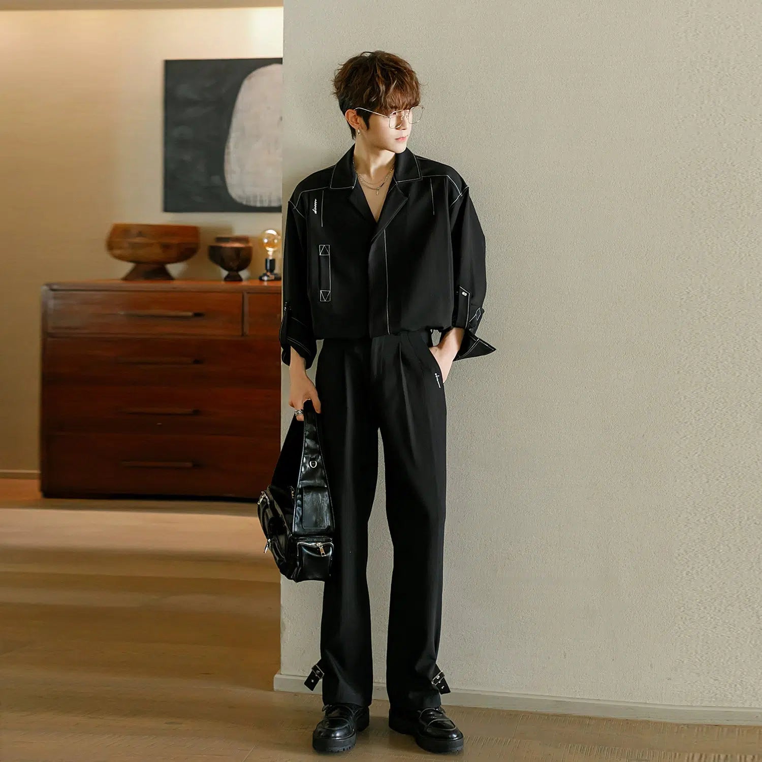 Cuban Collar Long Sleeve Shirt