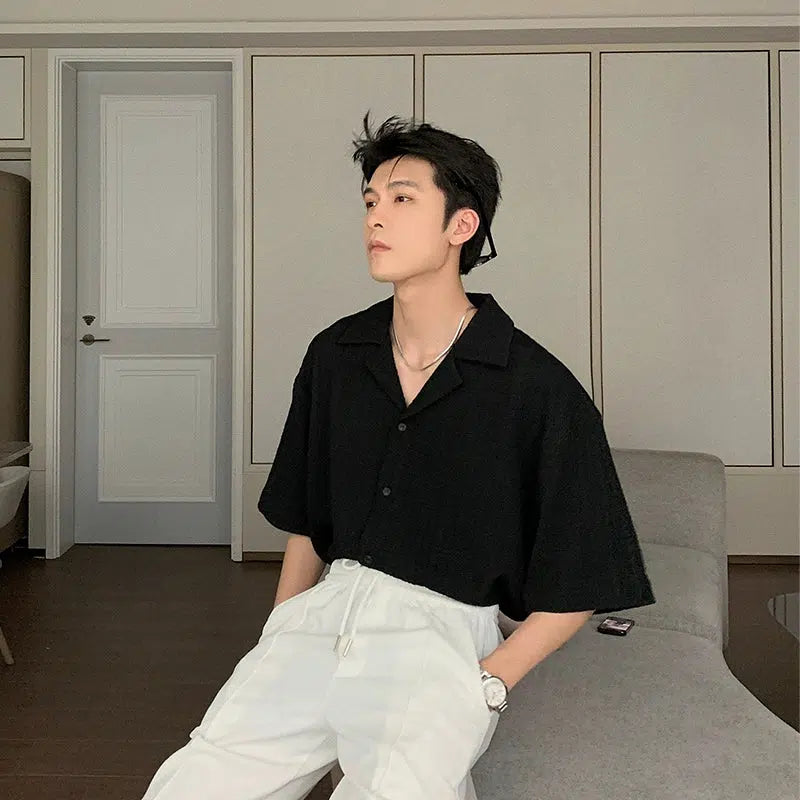 Cuban Collar Short Sleeve Shirt