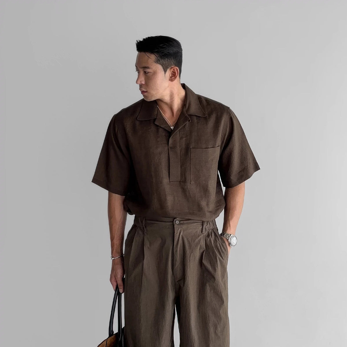 Cuban Collar Short-sleeved Shirt