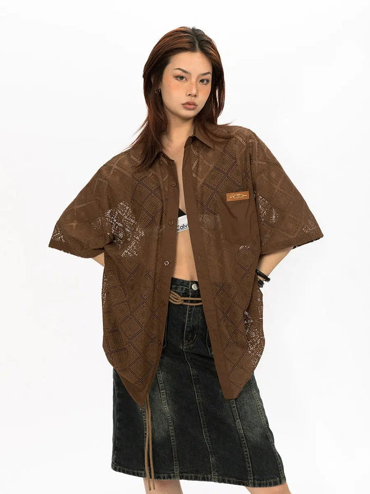 Cutout Button-Down Shirt