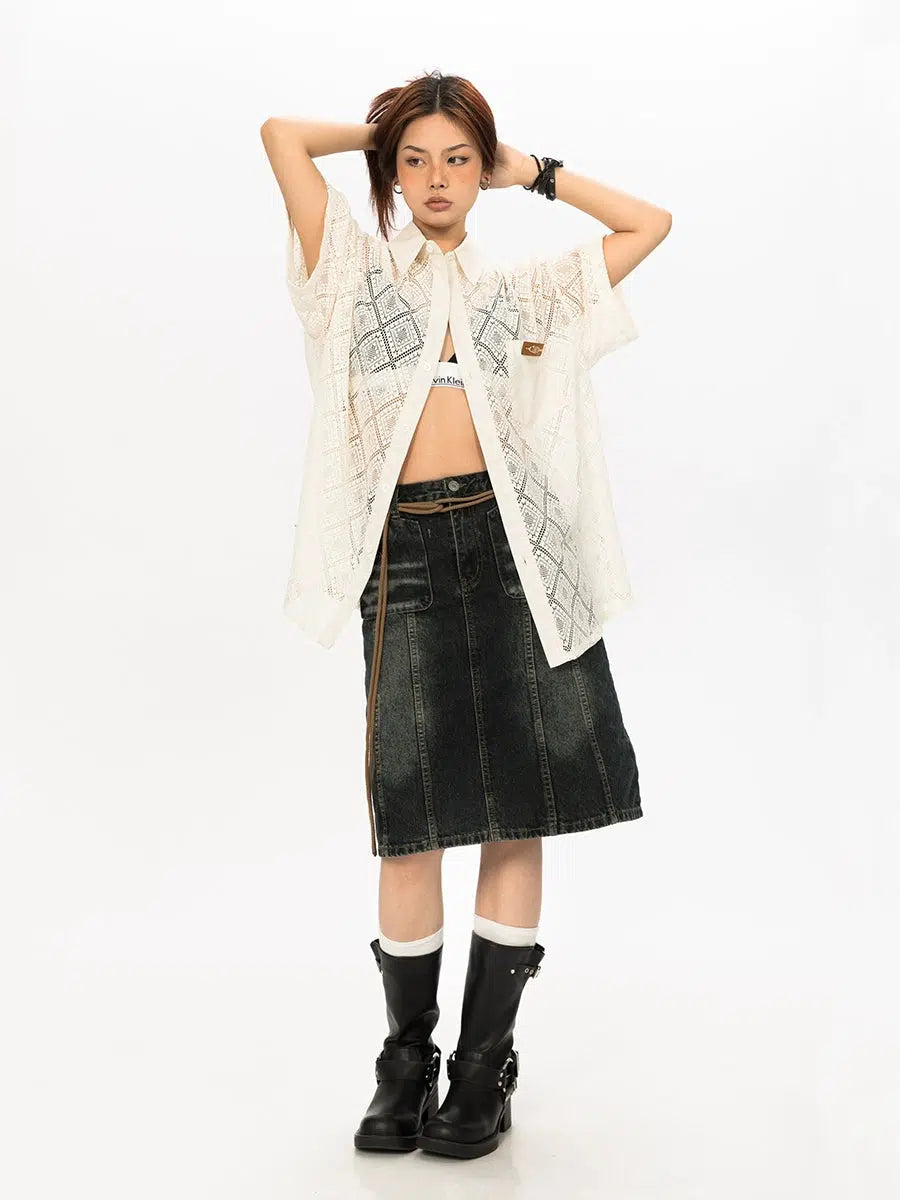 Cutout Button-Down Shirt