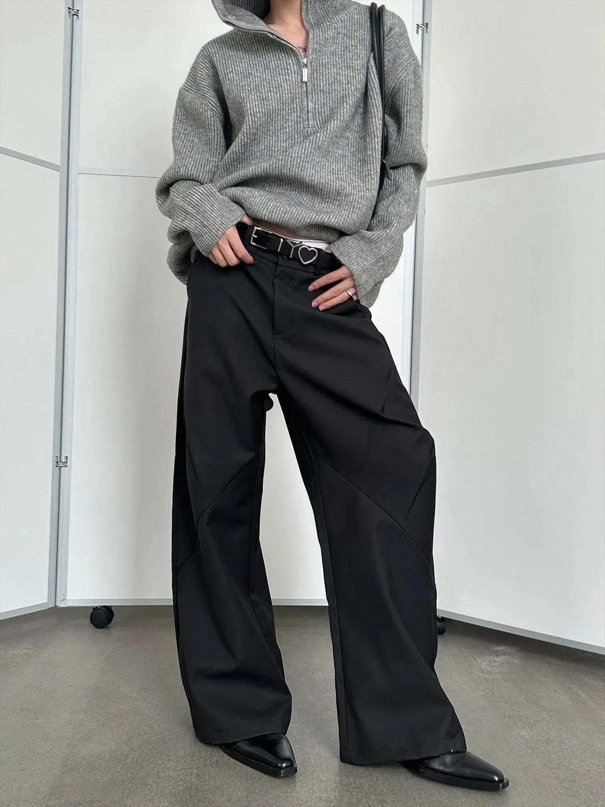 Cutting Splicing Wide-Leg Pleated Pants