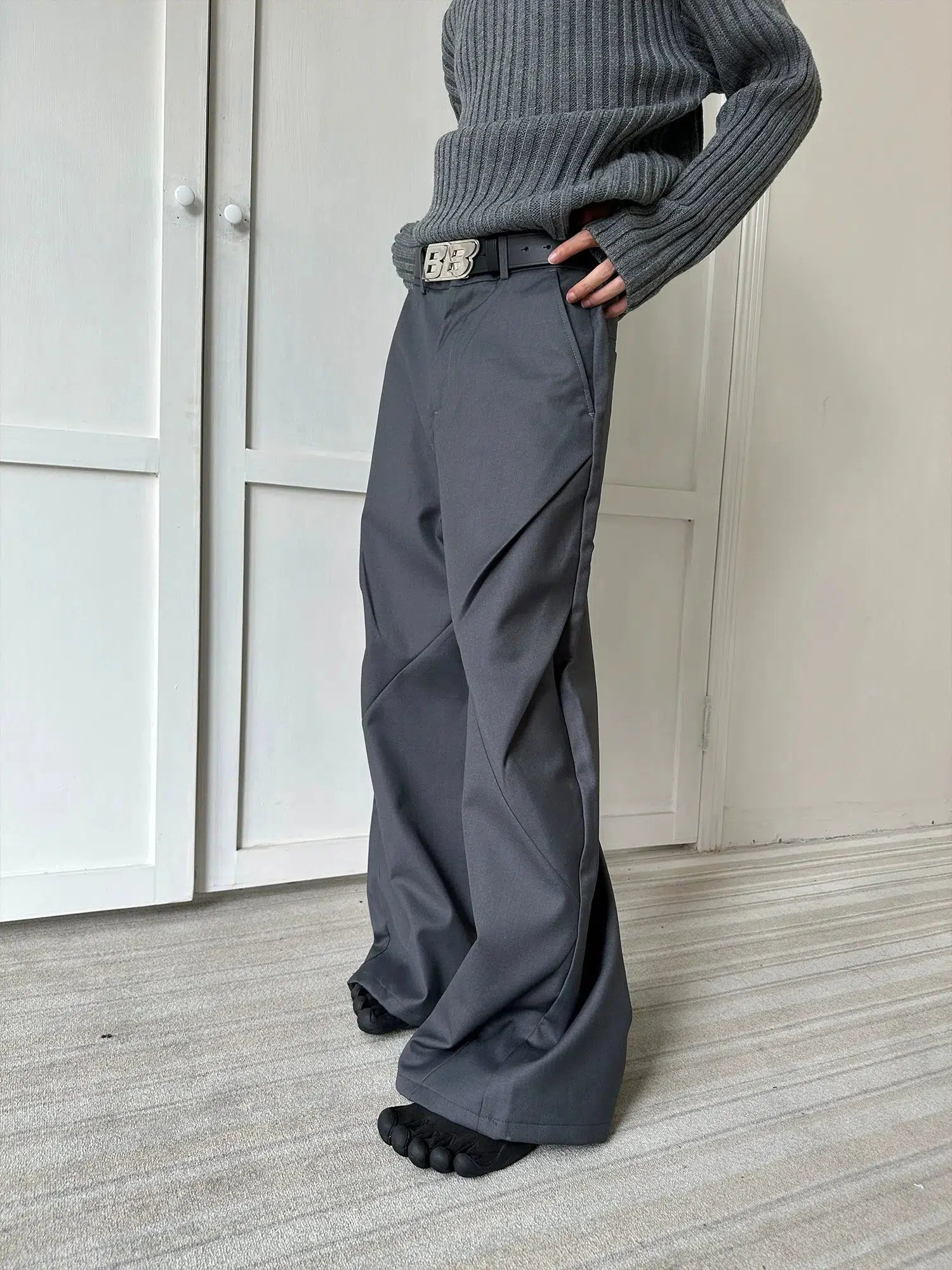 Cutting Splicing Wide-Leg Pleated Pants
