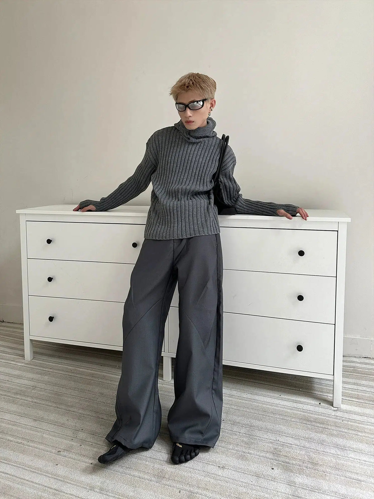 Cutting Splicing Wide-Leg Pleated Pants