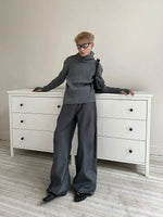 Cutting Splicing Wide-Leg Pleated Pants