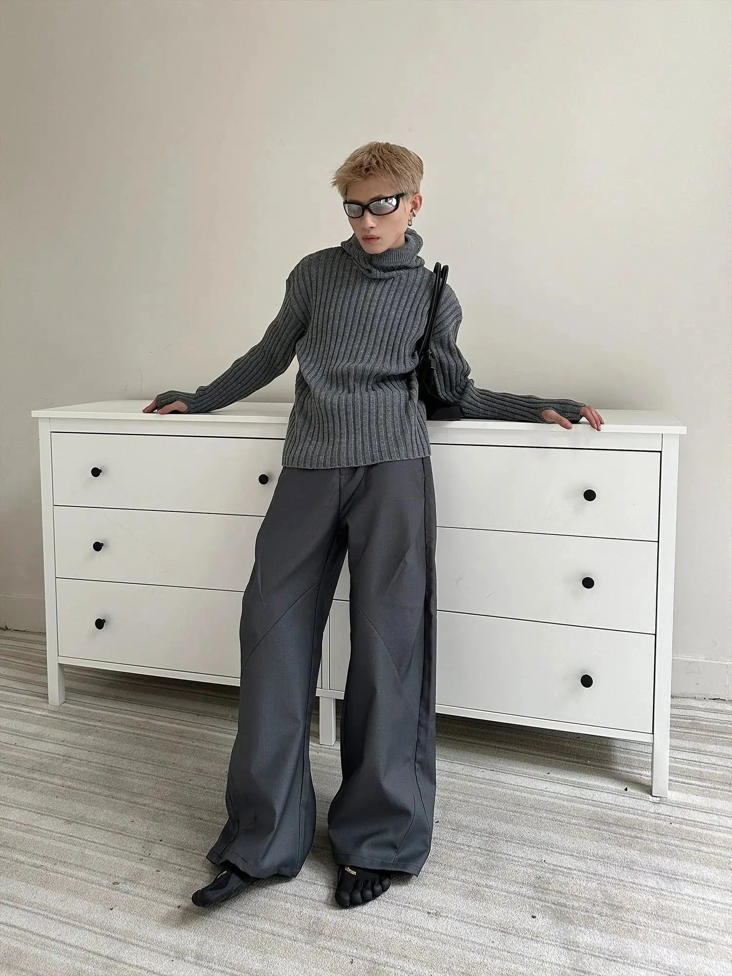 Cutting Splicing Wide-Leg Pleated Pants