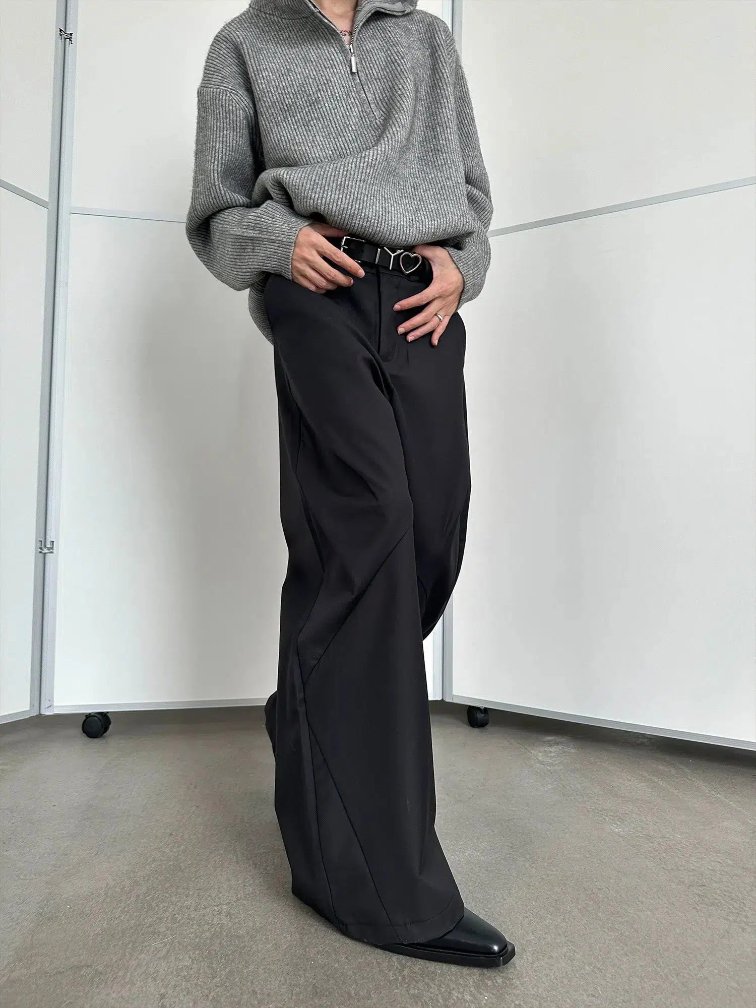 Cutting Splicing Wide-Leg Pleated Pants