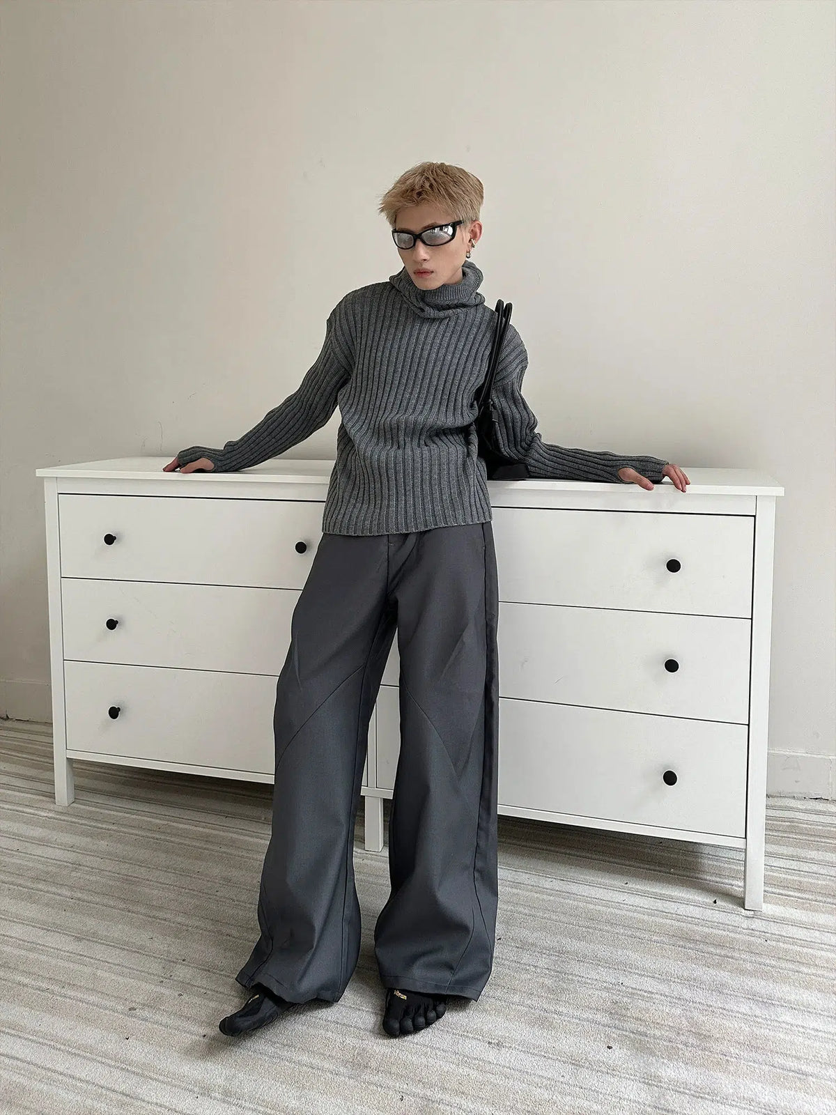 Cutting Splicing Wide-Leg Pleated Pants