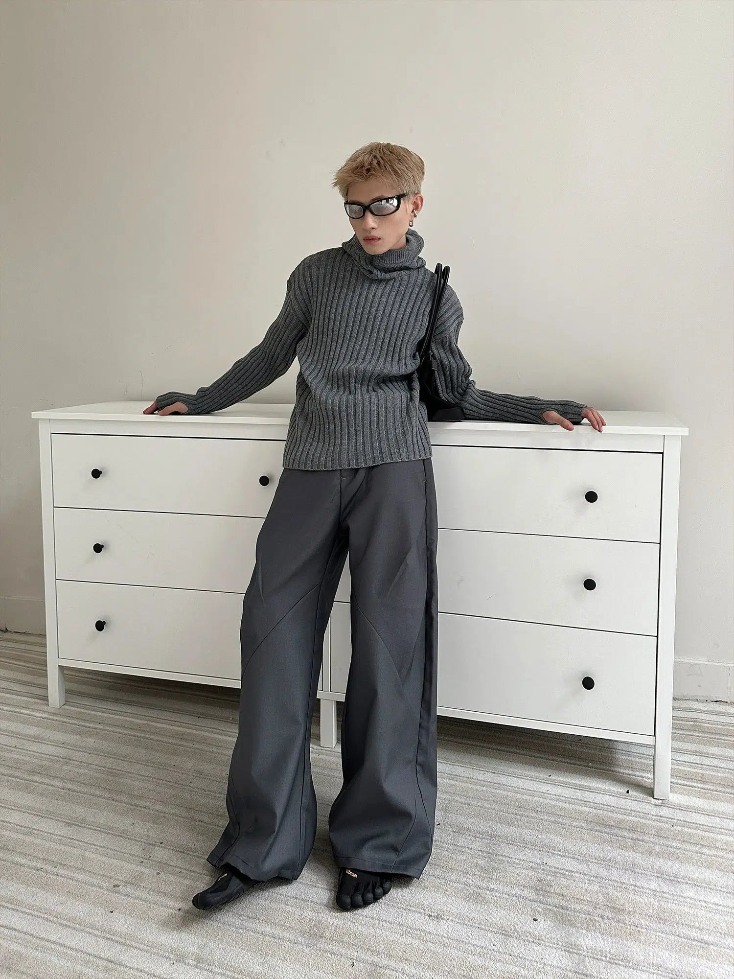 Cutting Splicing Wide-Leg Pleated Pants