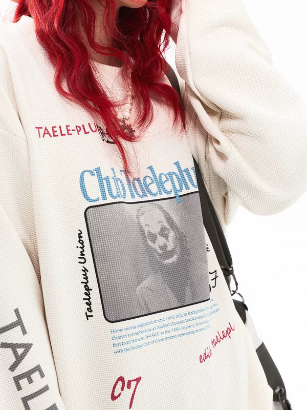 Graphic Waffle Knit Long Sleeve Pullover 5