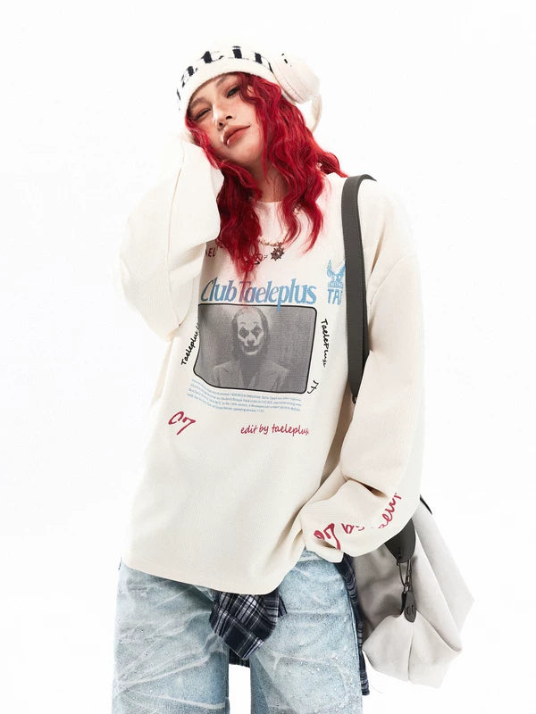 Graphic Waffle Knit Long Sleeve Pullover 3