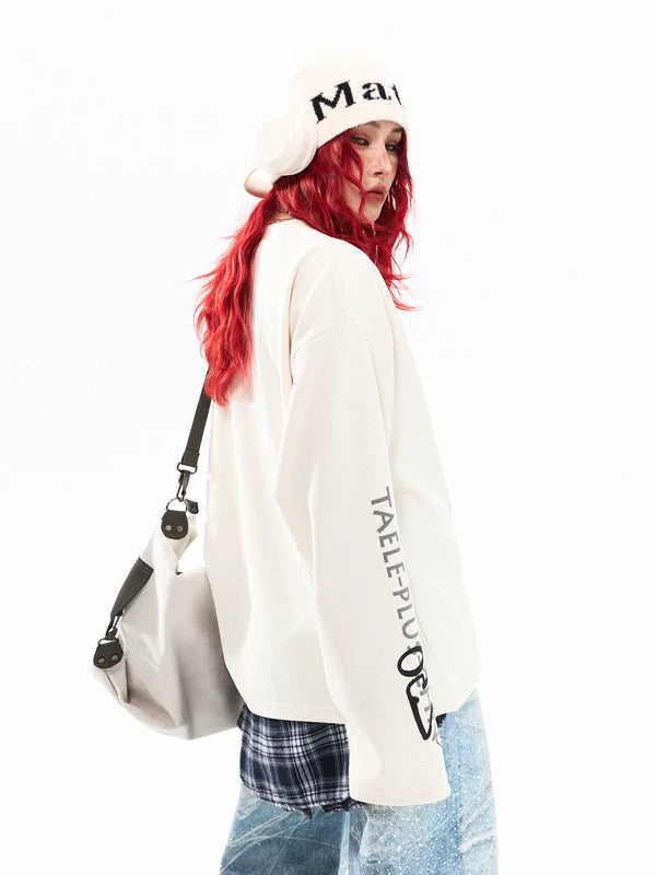 Graphic Waffle Knit Long Sleeve Pullover 4