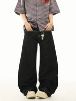 Wide-Leg Raw Denim Patchwork Jeans Pants 4