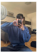 Dark Blue Lapel Sweater Cardigan