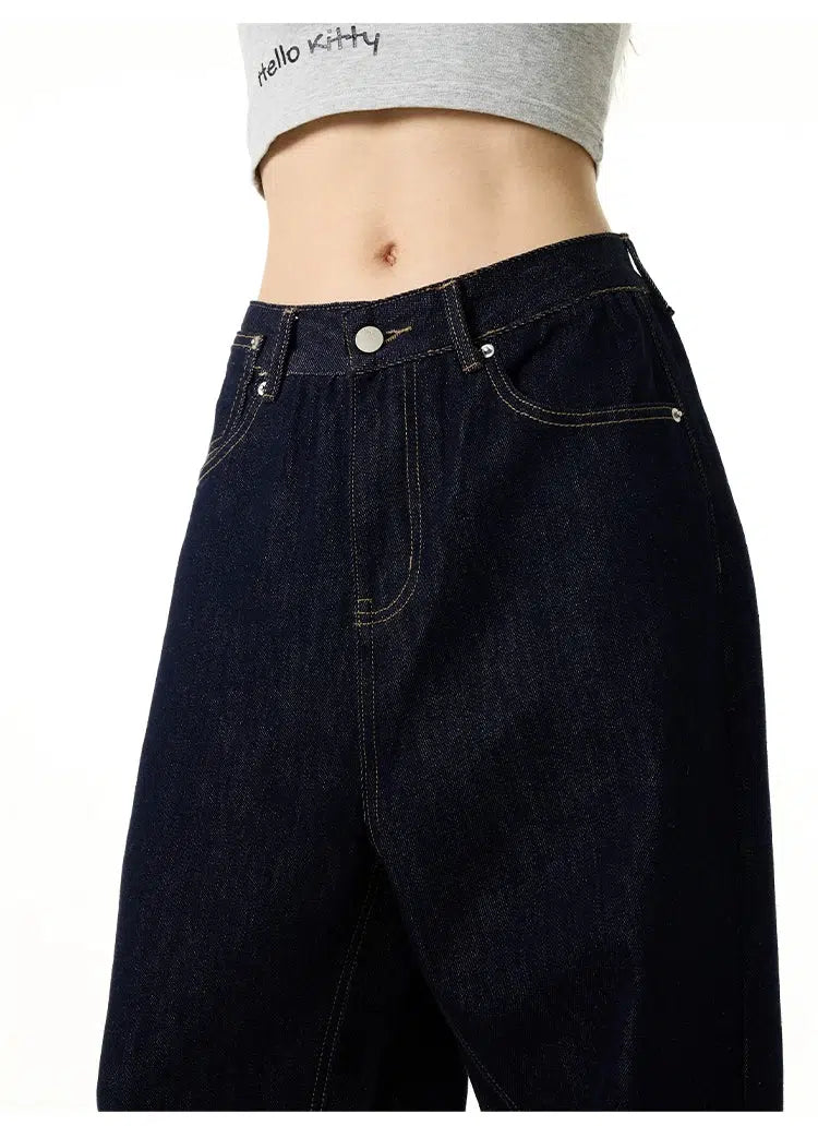 Dark Blue Plaid Wide-leg Jeans