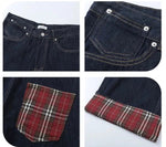 Dark Blue Plaid Wide-leg Jeans