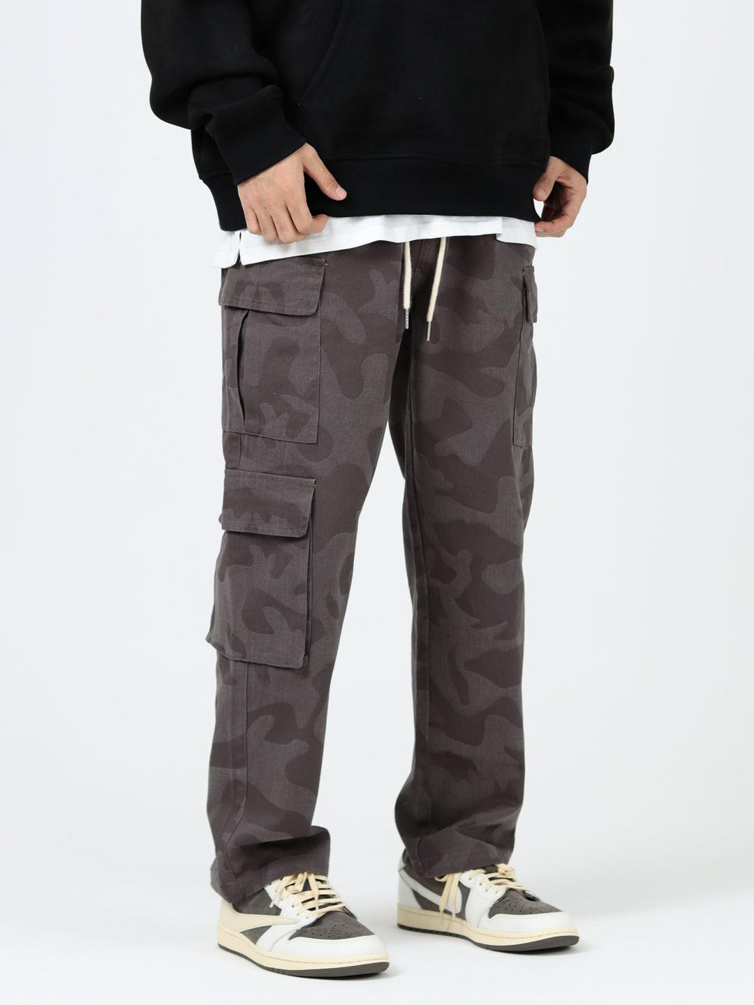 Dark Camouflage Cargo Drawstring Pants