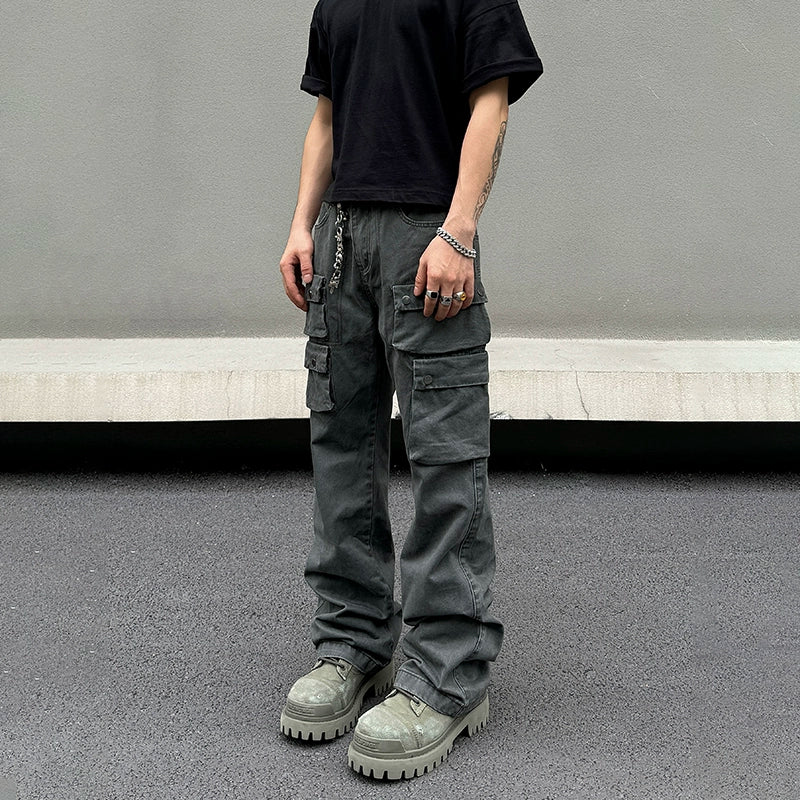 Dark Gray Denim Cargo Pants