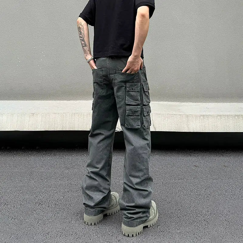 Dark Gray Denim Cargo Pants
