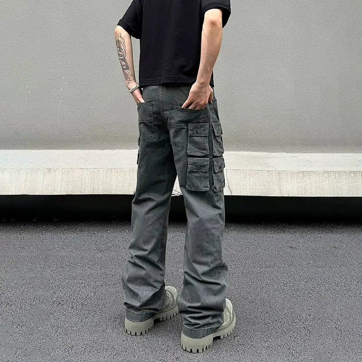 Dark Gray Denim Cargo Pants