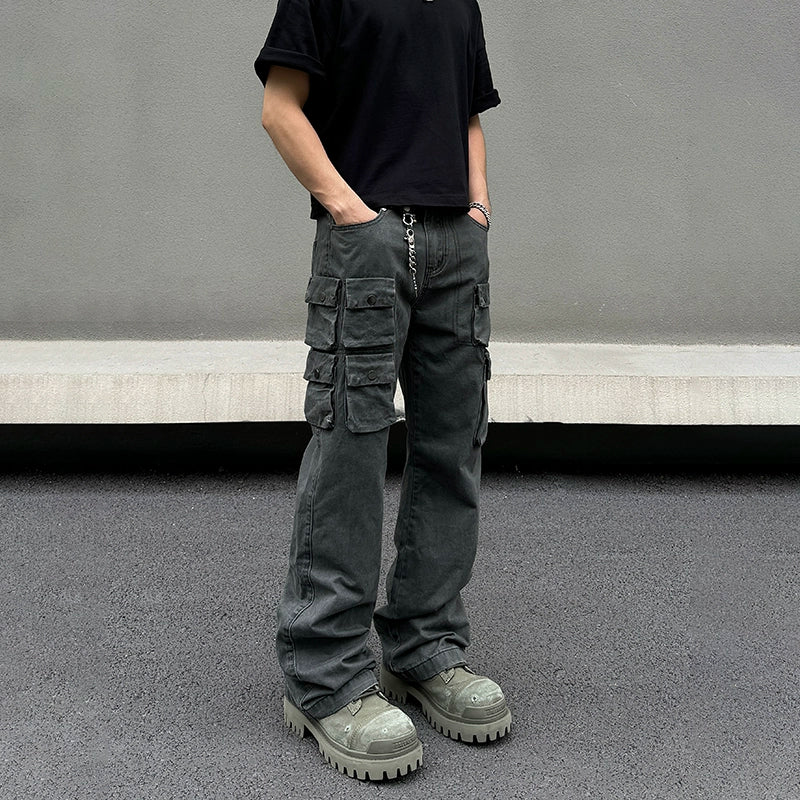 Dark Gray Denim Cargo Pants