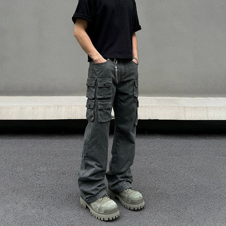 Dark Gray Denim Cargo Pants