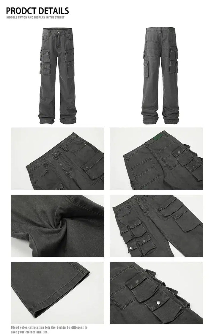 Dark Gray Denim Cargo Pants
