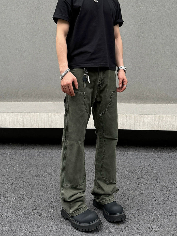 Dark Green Straight-leg Jeans
