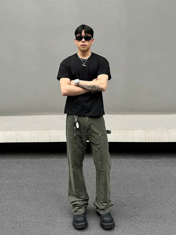 Dark Green Straight-leg Jeans