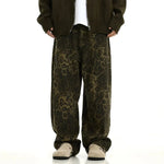 Dark Leopard Wide-Leg Multi-pocket Pants