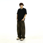 Dark Leopard Wide-Leg Multi-pocket Pants
