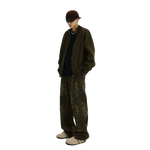 Dark Leopard Wide-Leg Multi-pocket Pants