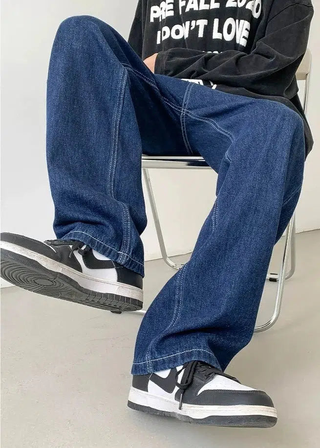 Dark-colored Basic Straight Jeans