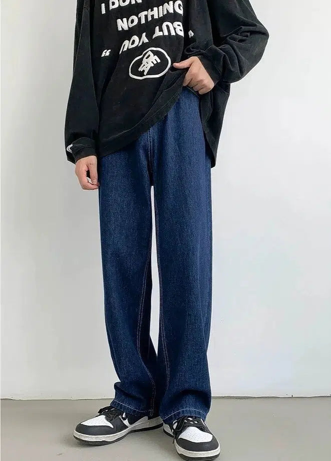 Dark-colored Basic Straight Jeans