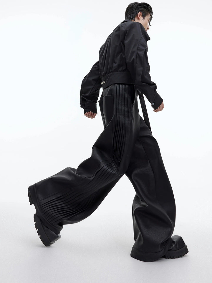 Deconstructed Pleated Matte Leather Pants