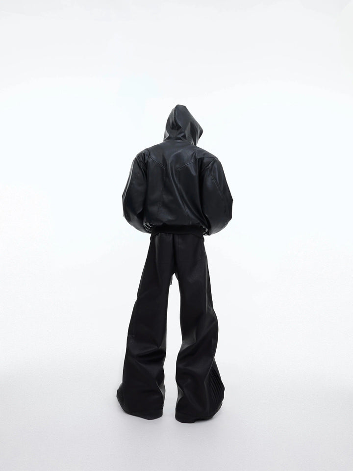 Deconstructed Pleated Matte Leather Pants