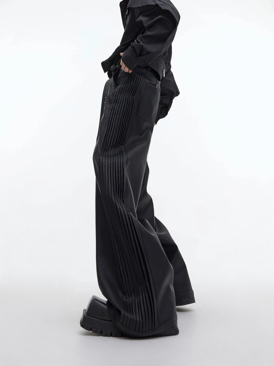 Deconstructed Pleated Matte Leather Pants