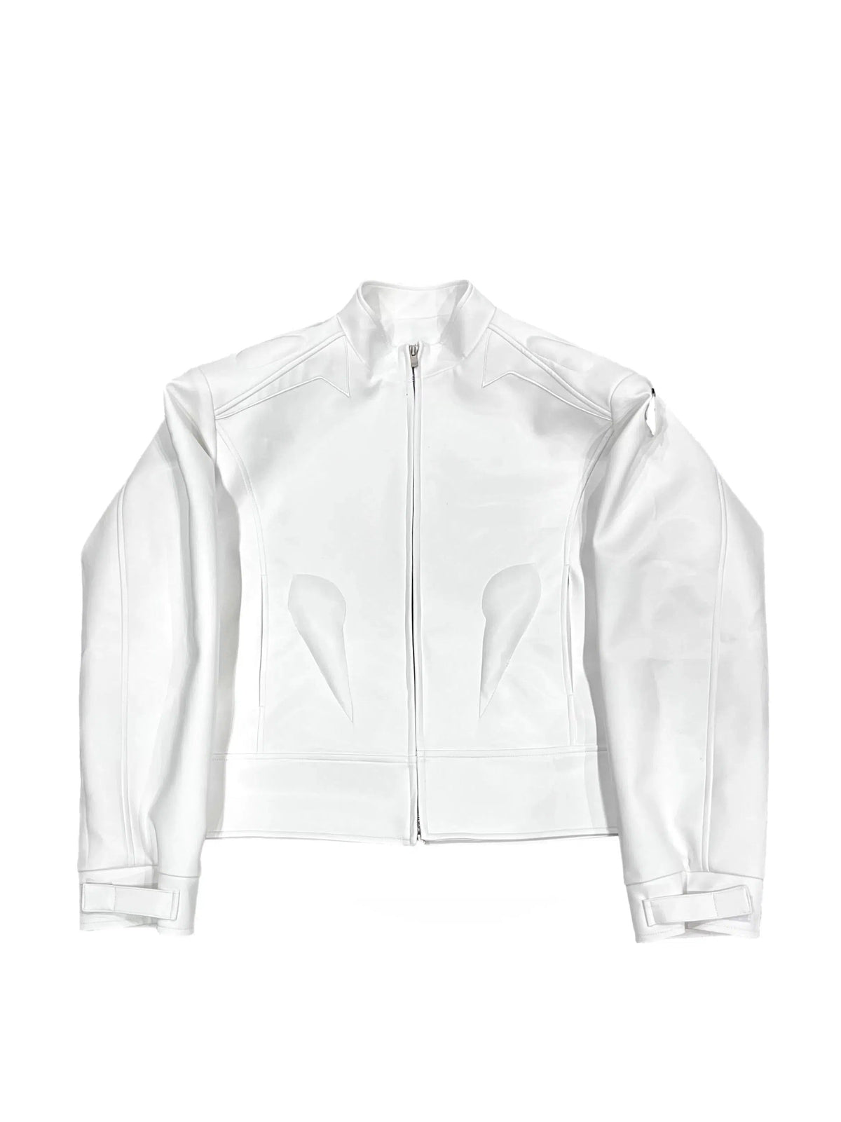 Deconstructed Metal Logo Short Leather Jacket