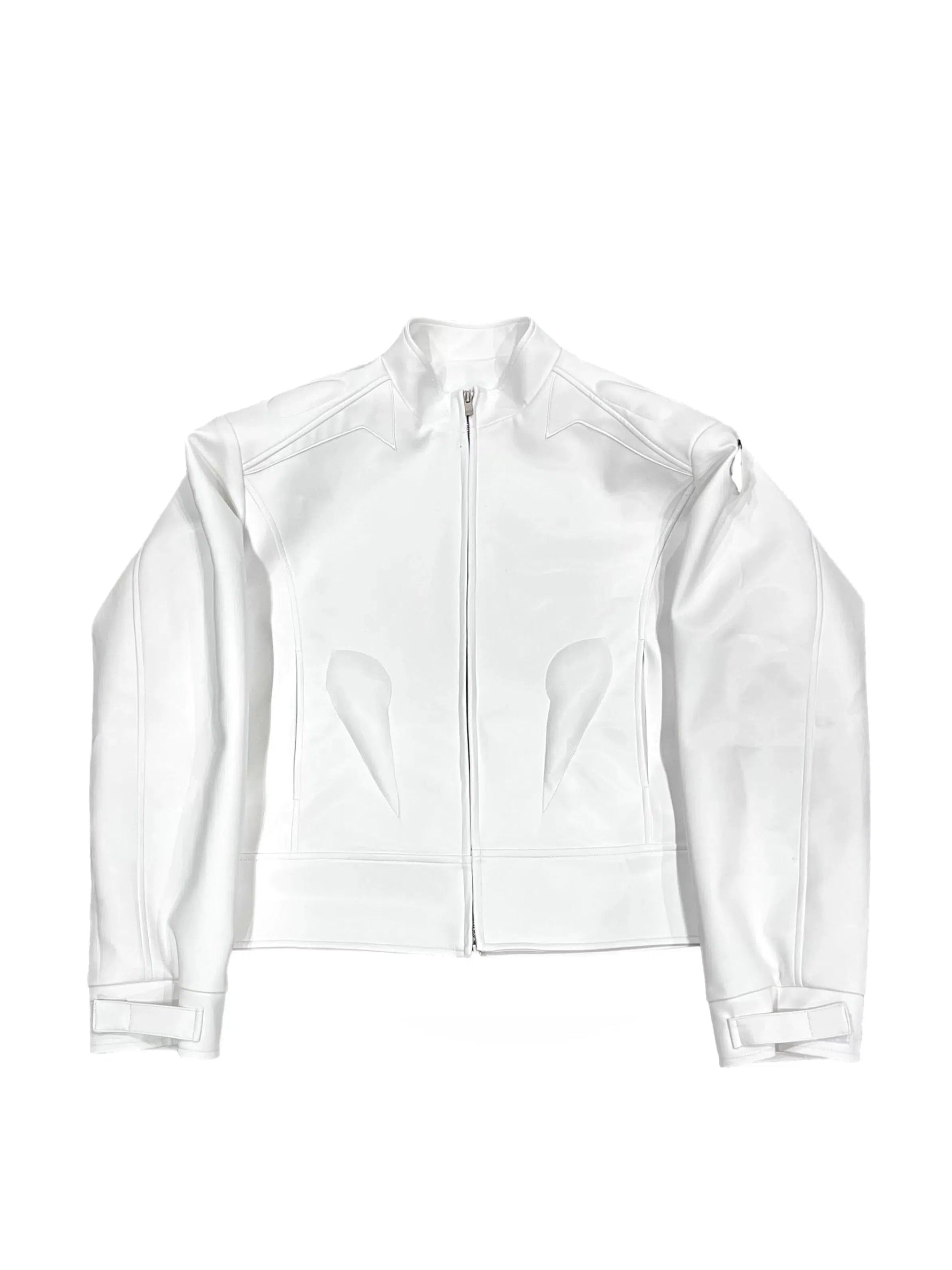 Deconstructed Metal Logo Short Leather Jacket