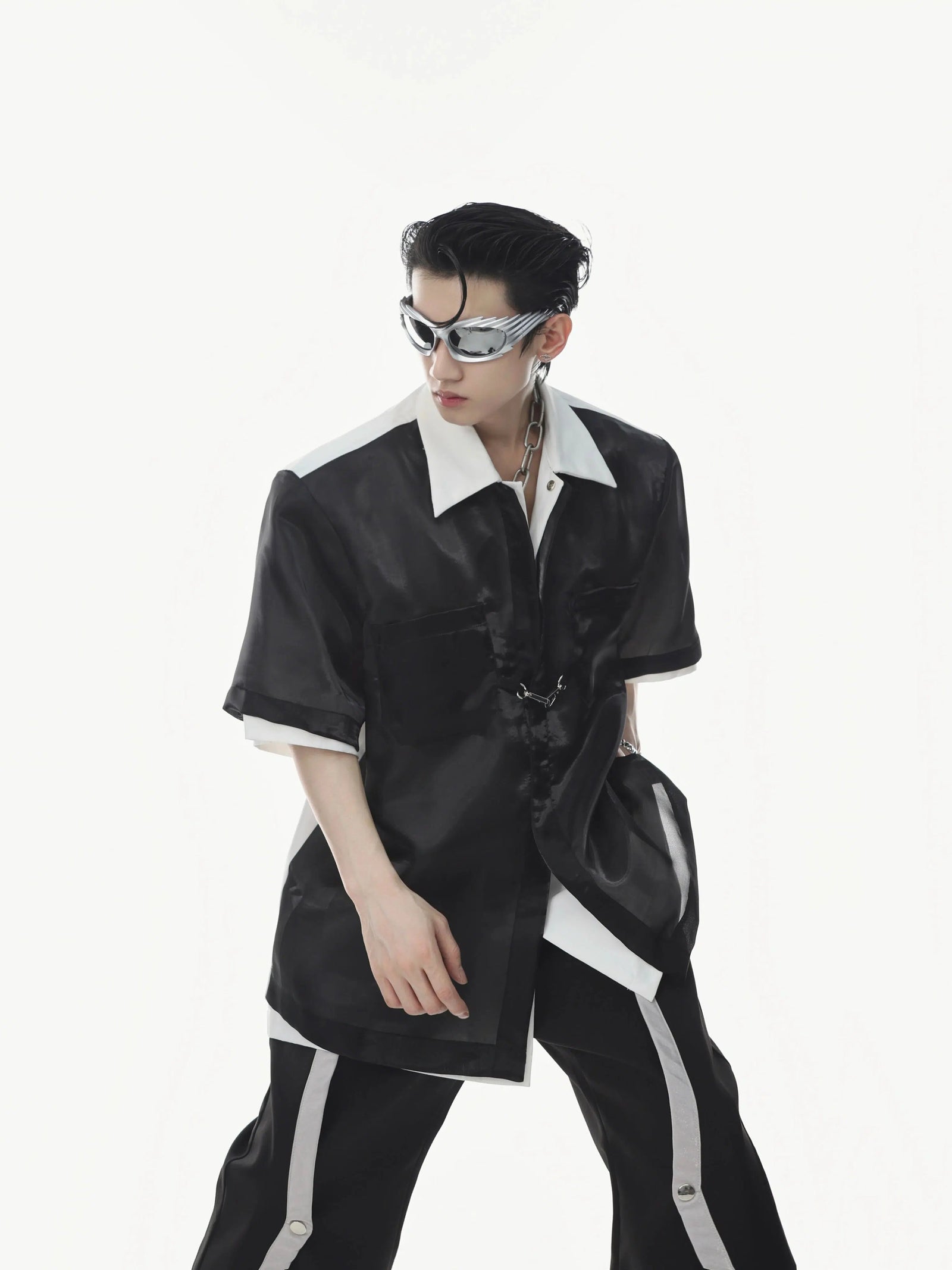 Deconstructed Short-Sleeve Cardigan Shirt