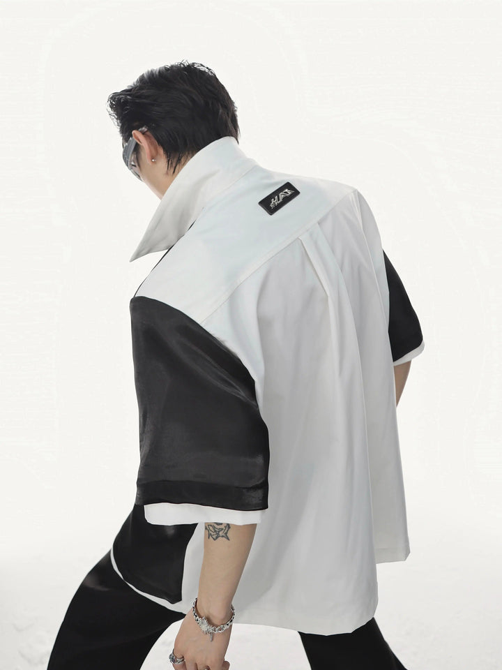 Deconstructed Short-Sleeve Cardigan Shirt