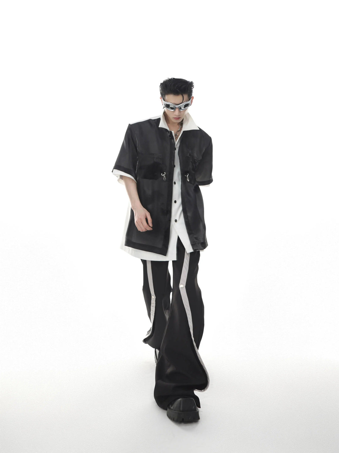 Deconstructed Short-Sleeve Cardigan Shirt