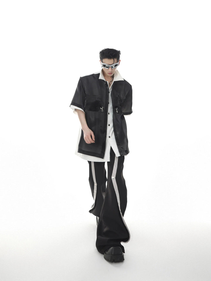 Deconstructed Short-Sleeve Cardigan Shirt
