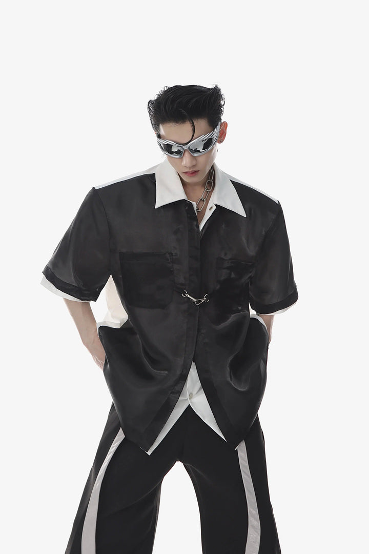 Deconstructed Short-Sleeve Cardigan Shirt